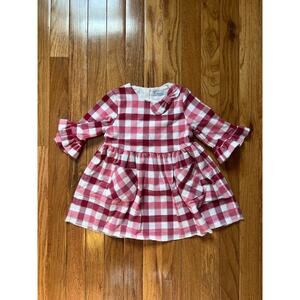 Mayoral Pink Red Cream Plaid Ruffle Sleeve Baby/Toddler Dress with Bow